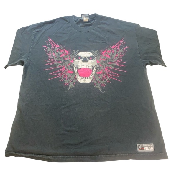 Very Rare Vintage WWE Bret Hart T-Shirt Skull Wings Graphic Black Authentic Wear - Picture 2 of 8